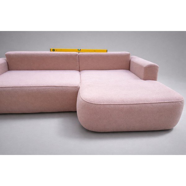 Světle růžová rozkládací/s úložným prostorem rohová pohovka z textilie bouclé (pravý roh/s lenoškou) Quinoa - II. jakost – Bonami Selection-image-2