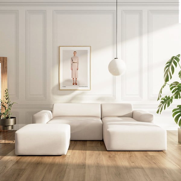 Béžová sametová rozkládací/s úložným prostorem rohová pohovka (pravý roh/s lenoškou) Villet – Rodier-image-1