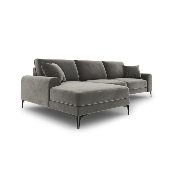 Světle šedá sametová rohová pohovka Mazzini Sofas Madara, levý roh-image-4