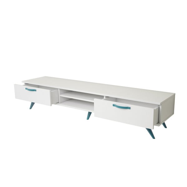 Bílý TV stolek s tyrkysovýma nohama Magenta Home Coulour Series, šířka 180 cm