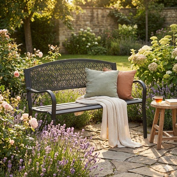 Antracitová kovová zahradní lavice Lizette – Bizzotto-image-1
