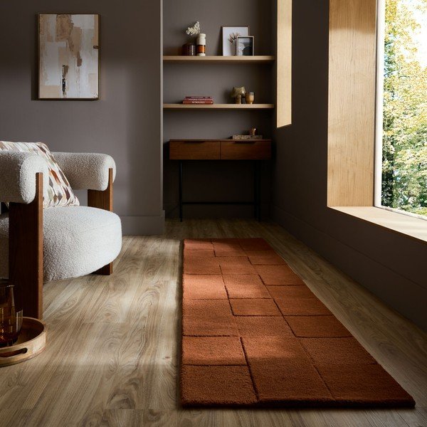 Ručně tkaný vlněný běhoun v terakotové barvě 60x230 cm Checkerboard – Flair Rugs-image-1