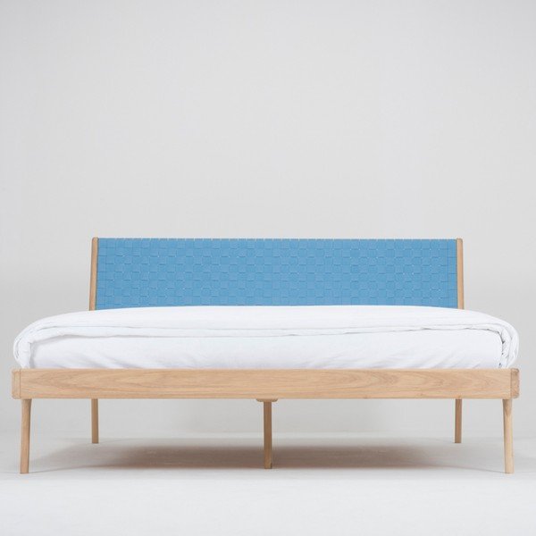 Modrá/přírodní dvoulůžková postel z dubového dřeva 180x200 cm Fawn – Gazzda-image-3