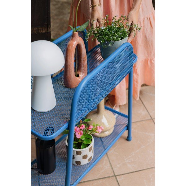 Modrý kovový odkládací stolek na balkon Garden Pleasure MWH, výška 70 cm-image-1