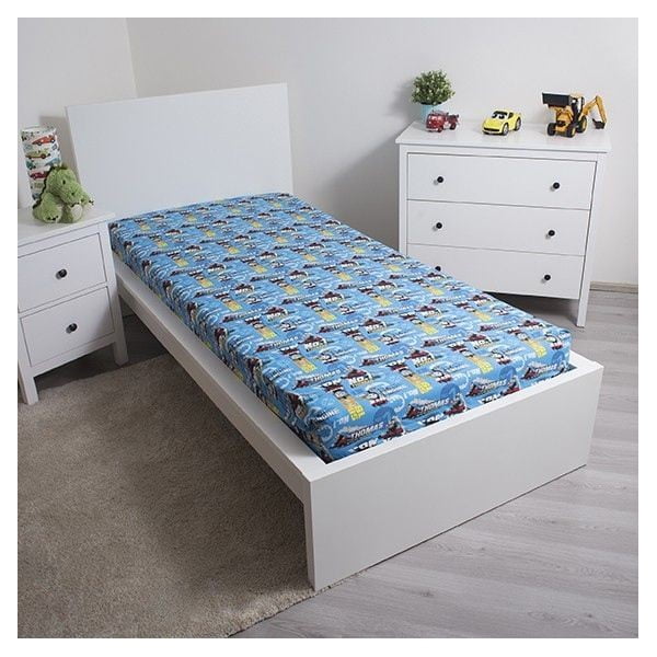 Modré napínací bavlněné dětské prostěradlo 90x200 cm Thomas the Tank Engine – Jerry Fabrics-image-1