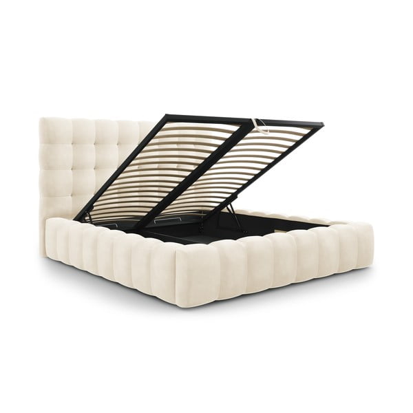 Béžová čalouněná dvoulůžková postel s úložným prostorem s roštem 180x200 cm Bali – Cosmopolitan Design-image-2