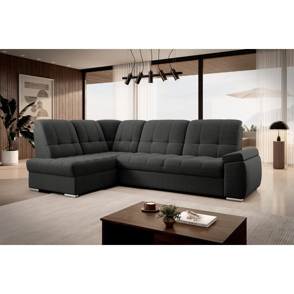 Tmavě šedá rozkládací/s úložným prostorem rohová pohovka (levý roh/do L) Sado – ELTAP-image-4