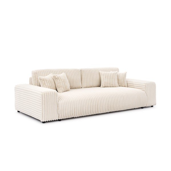 Krémová manšestrová rozkládací/s úložným prostorem pohovka 260 cm Justin  – Ropez