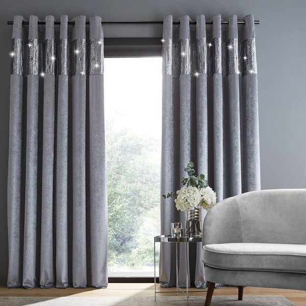 Šedé závěsy v sadě 2 ks 168x137 cm Crushed Velvet Glamour Sequin – Catherine Lansfield-image-1