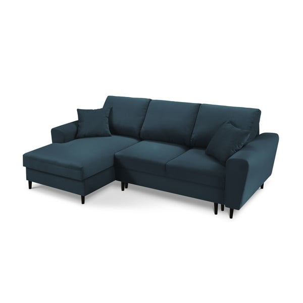 Tmavě modrá manšestrová rozkládací/s úložným prostorem rohová pohovka (levý roh/s lenoškou) Kyoto – Cosmopolitan Design-image-1