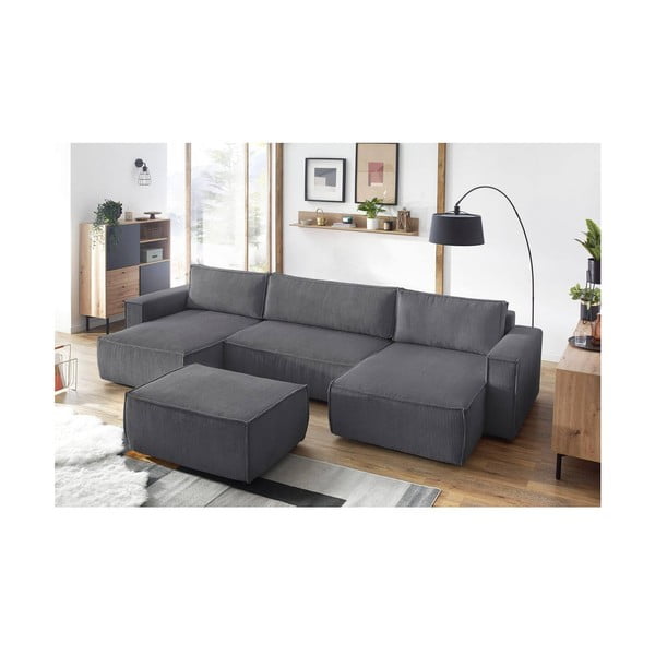 Tmavě šedý manšestrový taburet Nihad – Bobochic Paris-image-1