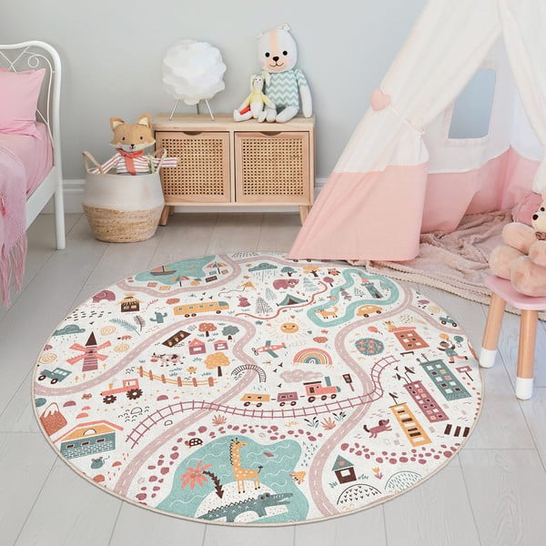 Pratelný dětský hrací koberec ø100 cm Furry World – Mila Home-image-3