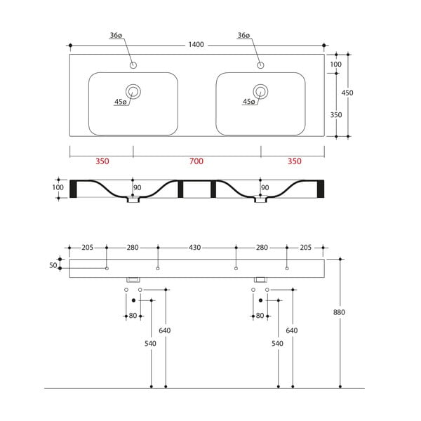 Bílé keramické dvojumyvadlo 140x45 cm Cento – Sapho-image-2