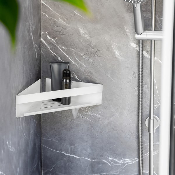 Matně bílá koupelnová polička bez vrtání/rohová Turbo-loc z nerezové oceli Genova – Wenko-image-1