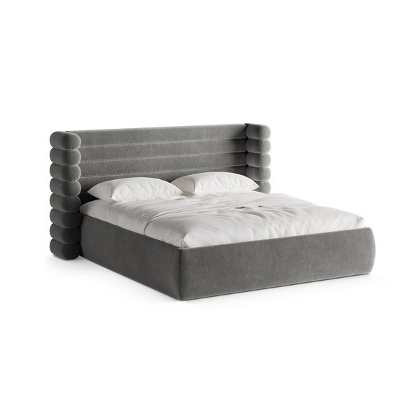 Šedá čalouněná dvoulůžková postel s úložným prostorem s roštem 180x200 cm Mount – Micadoni 