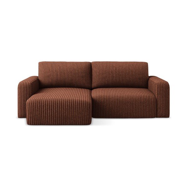 Manšestrová rozkládací/s úložným prostorem rohová pohovka v terakotové barvě (levý roh/s lenoškou) Kona – Makamii