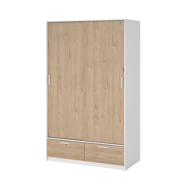 Šatní skříň v dekoru dubu s posuvnými dveřmi v bílo-přírodní barvě 121x200 cm Line – Tvilum