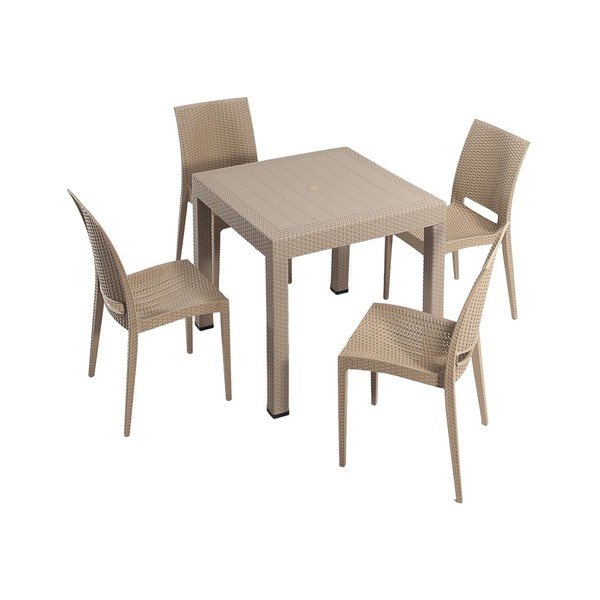 Béžový zahradní jídelní set z umělého ratanu pro 4 Rattan – Floriane Garden