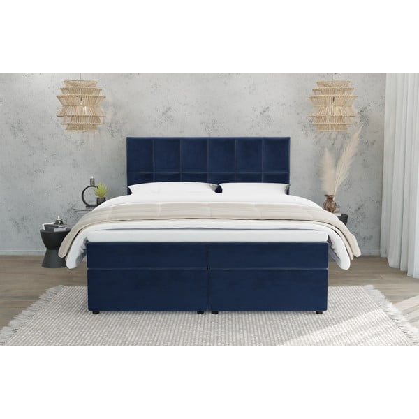 Tmavě modrá boxspring postel s úložným prostorem 160x200 cm Flip – Ropez-image-2