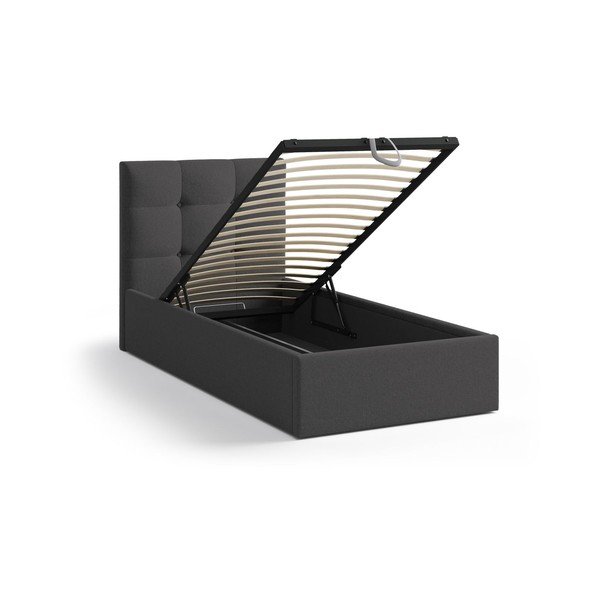 Antracitová čalouněná jednolůžková postel s úložným prostorem s roštem 90x200 cm Phaedra – Micadoni -image-1