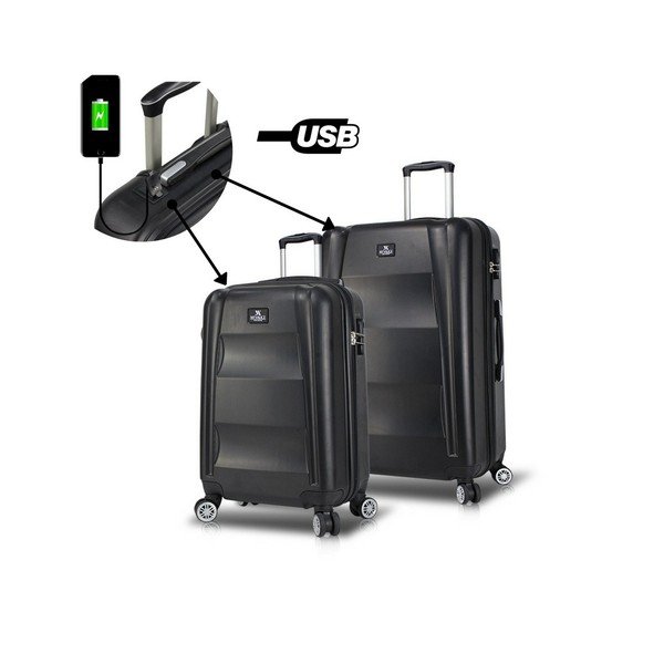 Sada 2 černých cestovních kufrů na kolečkách s USB porty My Valice LASSO Cabin & Medium-image-2