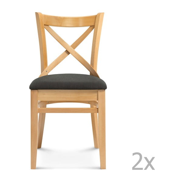 Sada 2 dřevěných židlí s černým polstrováním Fameg Hagen