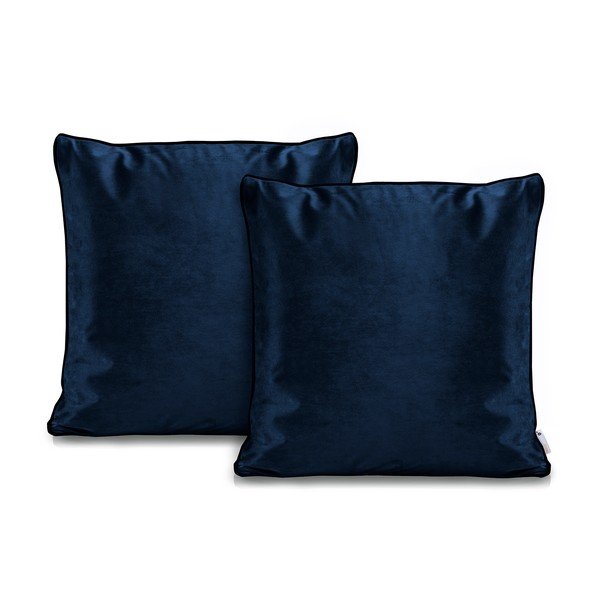 Sada 2 tmavě modrých povlaků na polštáře DecoKing Rimavelvet Dark Blue, 45 x 45 cm-image-1