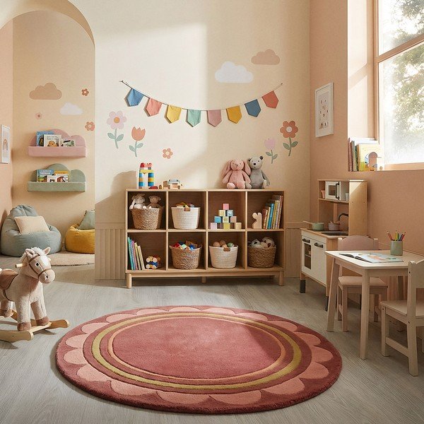 Vínový ručně tkaný vlněný kulatý koberec ø 120 cm Lois – Flair Rugs-image-2