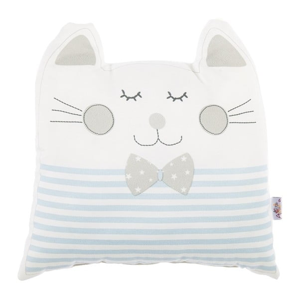 Modrý dětský polštářek s příměsí bavlny Mike & Co. NEW YORK Pillow Toy Big Cat, 29 x 29 cm
