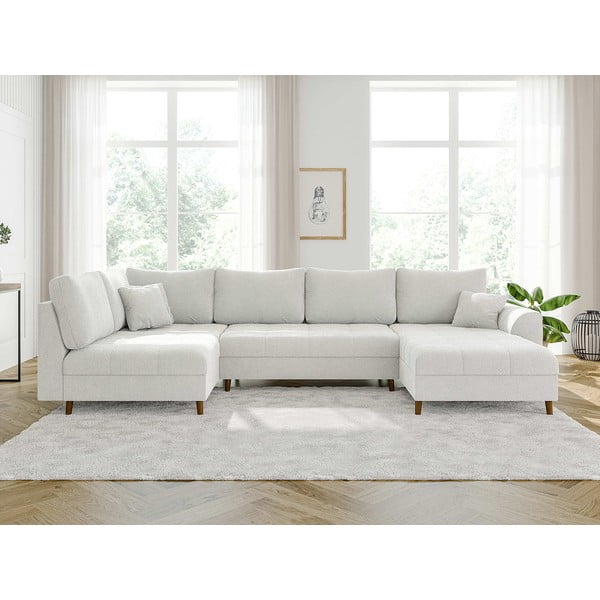 Krémová rohová pohovka z textilie bouclé (pravý roh/do "U") Ariella – Ropez-image-1