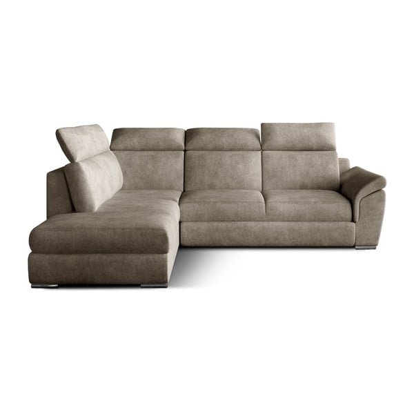 Béžová sametová rozkládací/s úložným prostorem rohová pohovka (levý roh/do L) Loreto – ELTAP