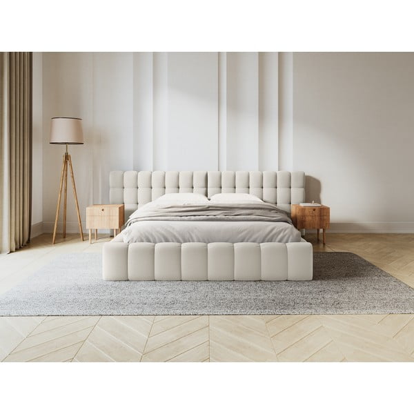Krémová čalouněná dvoulůžková postel s úložným prostorem a roštem 180x200 cm Mamaia – Micadoni Home-image-1