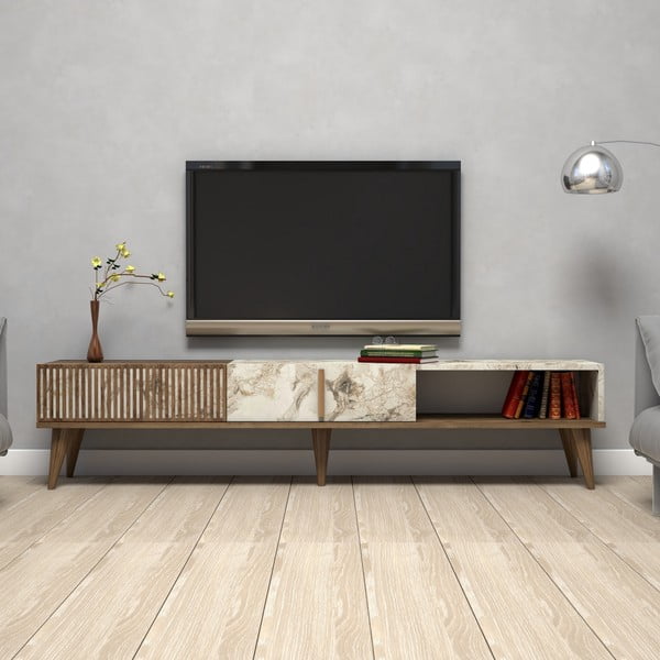 TV stolek v dekoru mramoru v přírodní barvě 180x40 cm Milan – Kalune Design-image-1