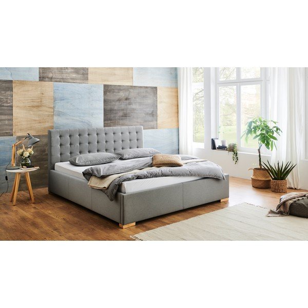 Světle šedá čalouněná dvoulůžková postel bez roštu 180x200 cm Malia – Meise Möbel-image-1