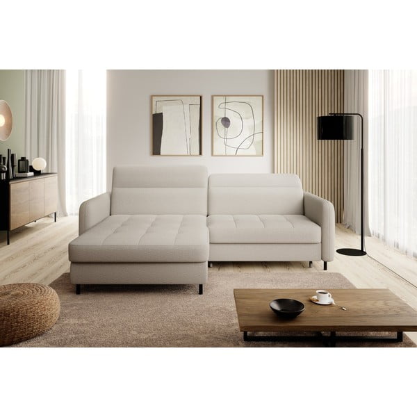 Béžová rozkládací/s úložným prostorem rohová pohovka z textilie bouclé (levý roh/s lenoškou) Gomsi – ELTAP-image-3