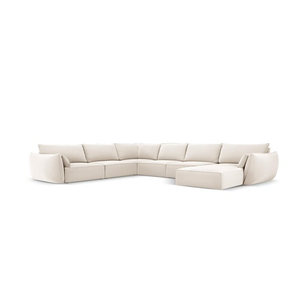 Béžová sametová rohová pohovka (levý roh/do "U") Vanda – Mazzini Sofas-image-2