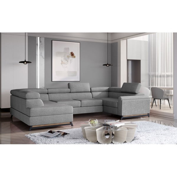 Světle šedá rozkládací/s úložným prostorem rohová pohovka (levý roh/do "U") Escada – ELTAP-image-1