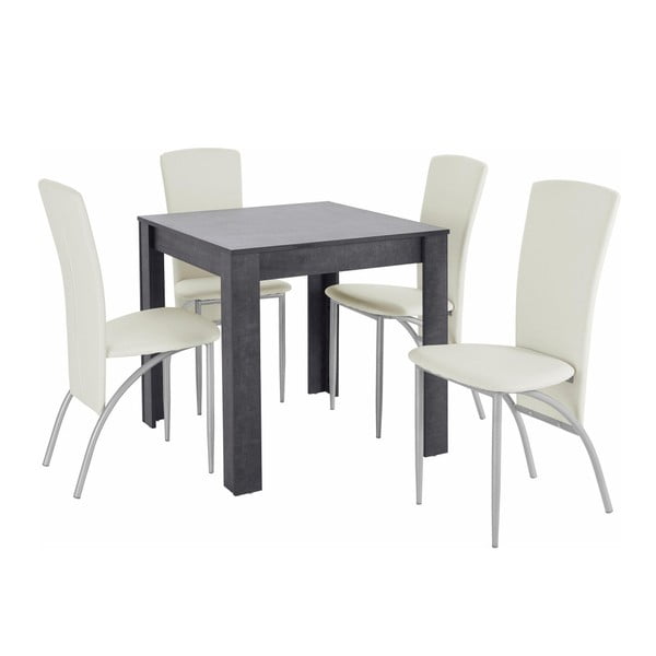 Set jídelního stolu a 4 bílých jídelních židlí Støraa Lori Nevada Duro Slate White