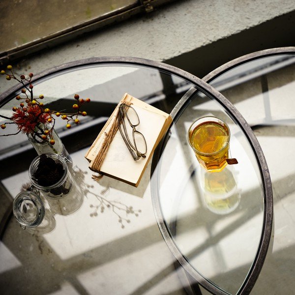 Šedé skleněné kulaté konferenční stolky v sadě 2 ks ø 75 cm Duarte - Light & Living-image-2