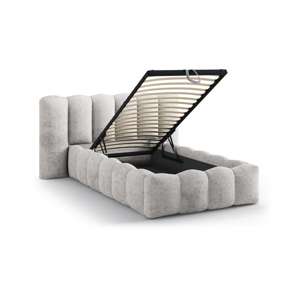 Šedá čalouněná jednolůžková postel s úložným prostorem s roštem 90x200 cm Lupine – Micadoni -image-1
