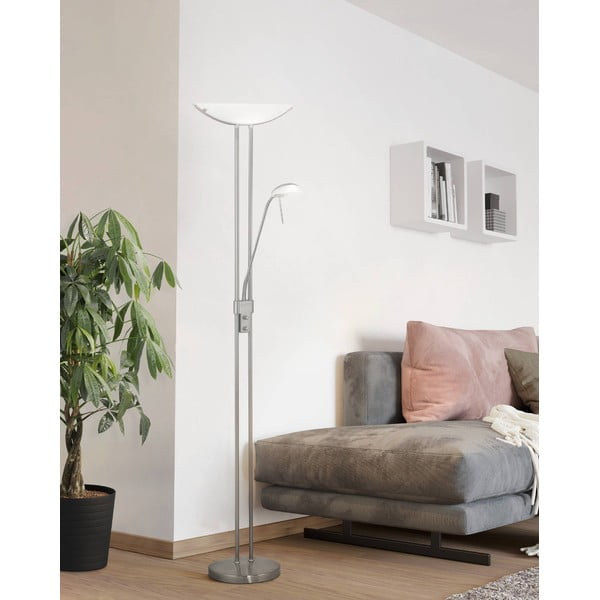 Stojací lampa v matně stříbrné barvě se skleněným stínidlem (výška 180 cm) BAYA – EGLO-image-1