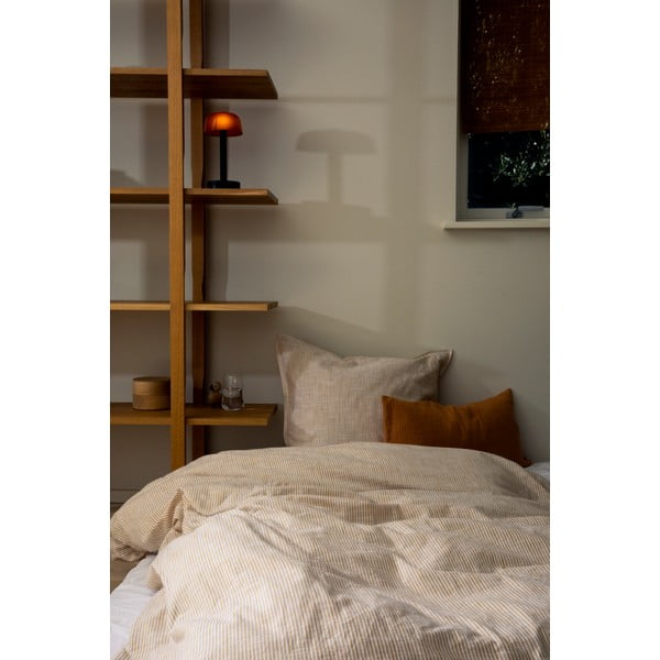 Okrově žluto-bílé prodloužené povlečení na jednolůžko z bio bavlny 140x220 cm Monochrome Lines – JUNA-image-2