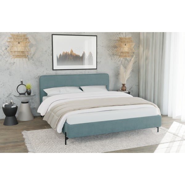 Světle modrá čalouněná dvoulůžková postel s roštem 200x200 cm Barker – Ropez-image-2