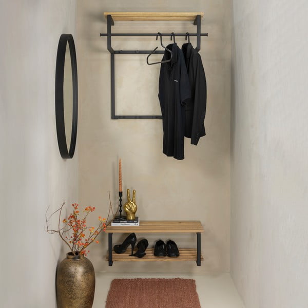 Černý/v přírodní barvě kovový nástěnný věšák s poličkou 76 cm Rizzoli – Spinder Design-image-2