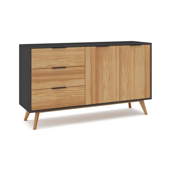 Černá/přírodní nízká komoda z borovicového dřeva 140x81 cm Lavis – Marckeric-image-3