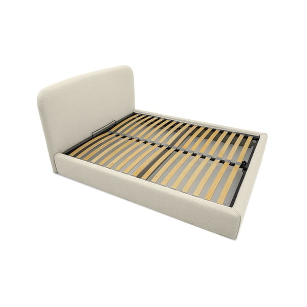 Krémová čalouněná dvoulůžková postel s úložným prostorem s roštem 140x190 cm Sea – Scandic-image-3