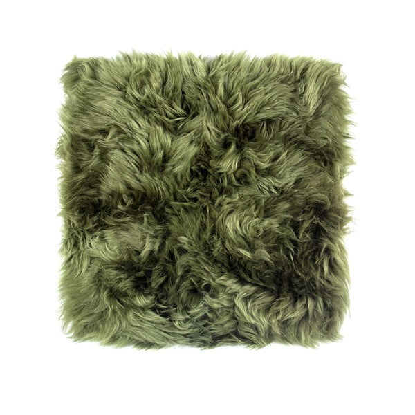 Tmavě zelený podsedák z ovčí kožešiny na jídelní židli Royal Dream Zealand, 40 x 40 cm