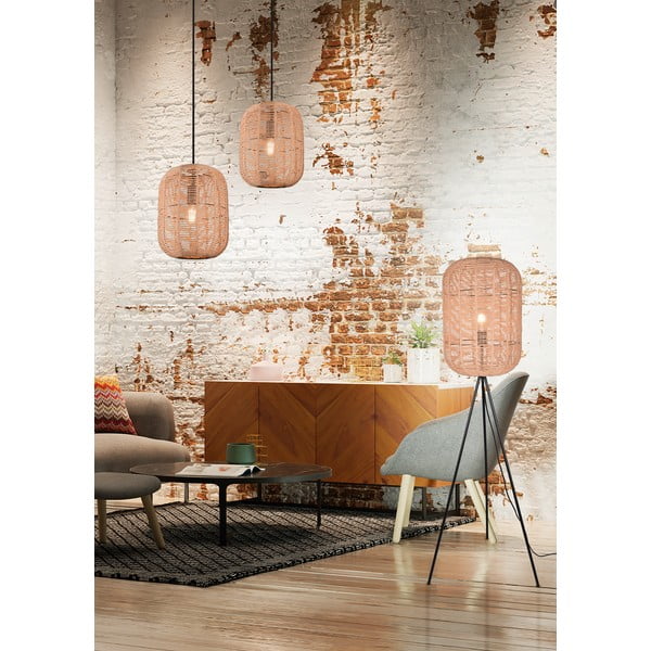 Béžová stojací lampa se stínidlem z proutí a textilu (výška 150 cm) Runa – Trio-image-4