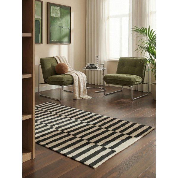Černo-bílý oboustranný ručně tkaný vlněný koberec 160x230 cm Donna – Hanse Home-image-1