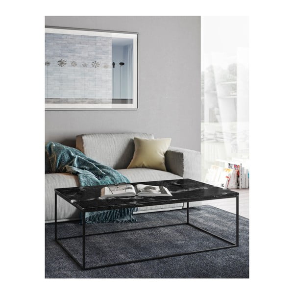 Černý mramorový konferenční stolek s černými nohami TemaHome Gleam, 120 x 75 cm-image-4